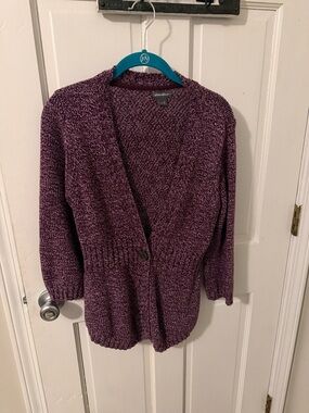 Eddie Bauer Cozy Purple Marled Button-Front Women's Sweater Cardigan